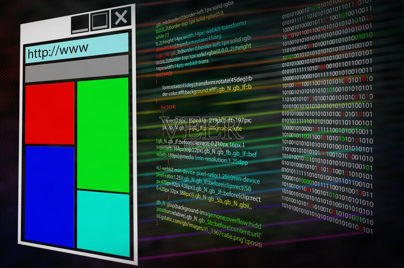 監(jiān)視器屏幕上的程序源代碼。三層。外殼網(wǎng)頁或程序計算機代碼和二進制代碼照片攝影