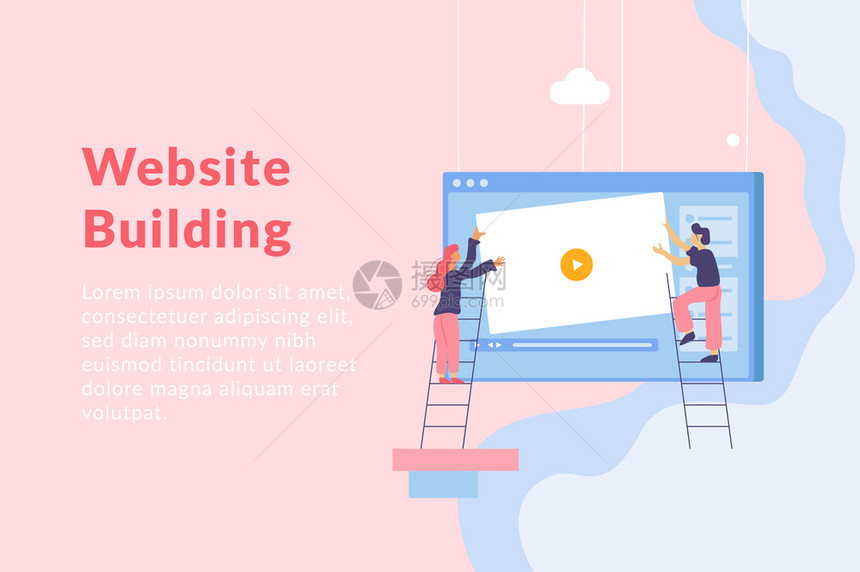 網(wǎng)頁開發(fā)平背景與成掛電腦屏幕窗口的人梯子文本矢量插圖